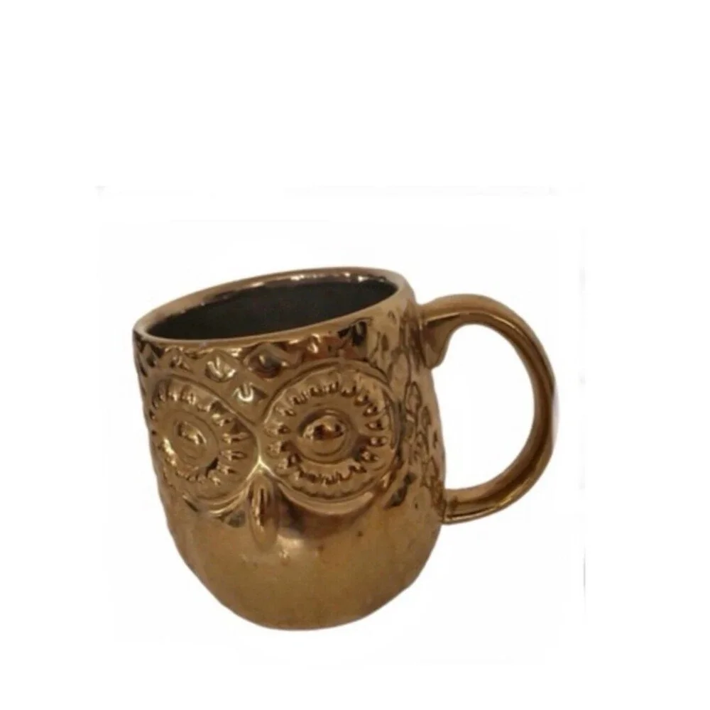 OWL Metallic Gold Mug Large Oversized Cup Coffee Tea Soup Mug